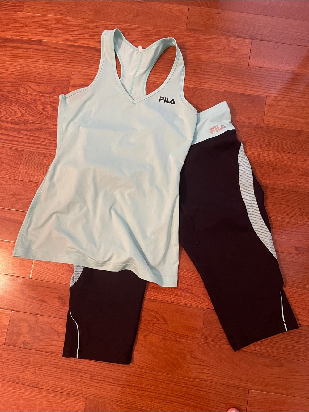FILA Light Mint Racerback Tank & Black Cropped Leggings Set